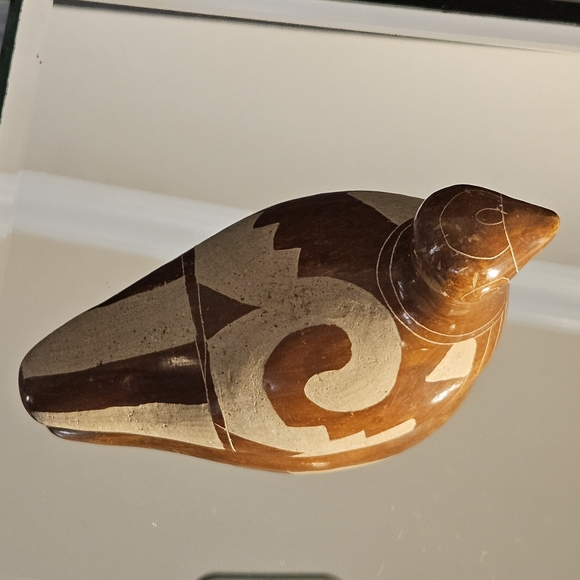 VTG Tonala Mexican Folk Art Burnished Etched Clay Pottery Duck Bird Figurine - Picture 5 of 11